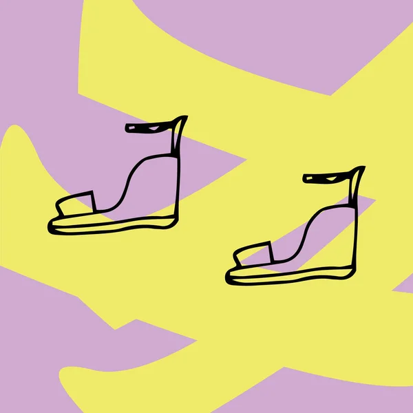 Par Zapatos Verano Para Mujer Con Cuñas Tacones Ilustración Vectorial — Vector de stock