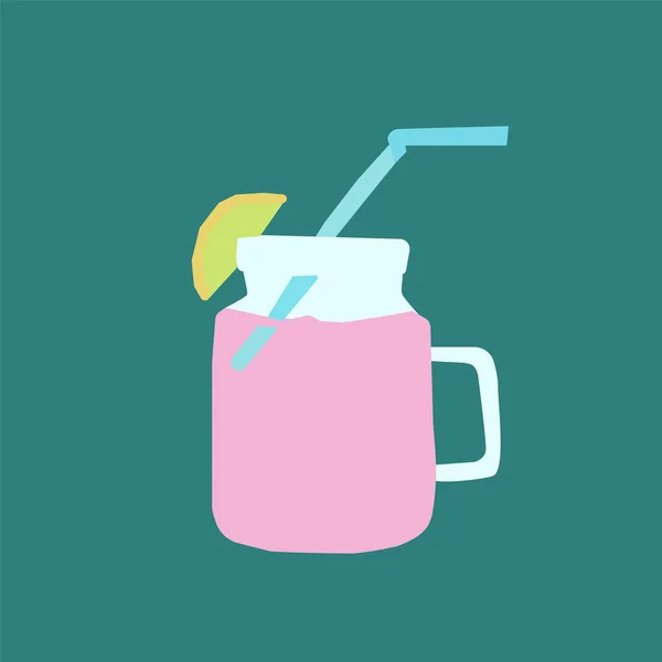 Image Milkshake Mug Straw Green Background Vector Illustration Pink Cocktail — Stock Vector