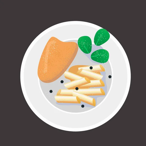食材のセット 鶏の胸肉 パスタ レタス 調味料 国民食のイラストを作成する食品のセット — ストックベクタ