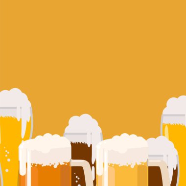 Fincanın altındaki sarı arka plan, açık ve koyu biralı..