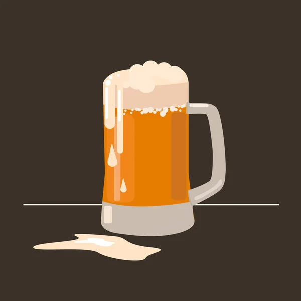 Caneca Com Espuma Cerveja Cerveja Leve Fundo Escuro —  Vetores de Stock
