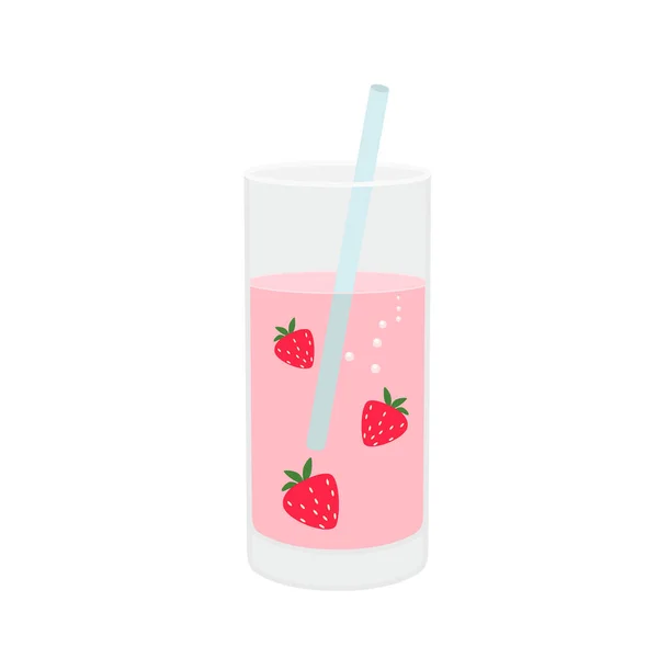 Verre Smoothie Aux Fraises Tubule Pour Cocktail — Image vectorielle