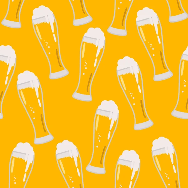 Padrão Sem Costura Com Copos Cerveja Leve Fundo Amarelo —  Vetores de Stock