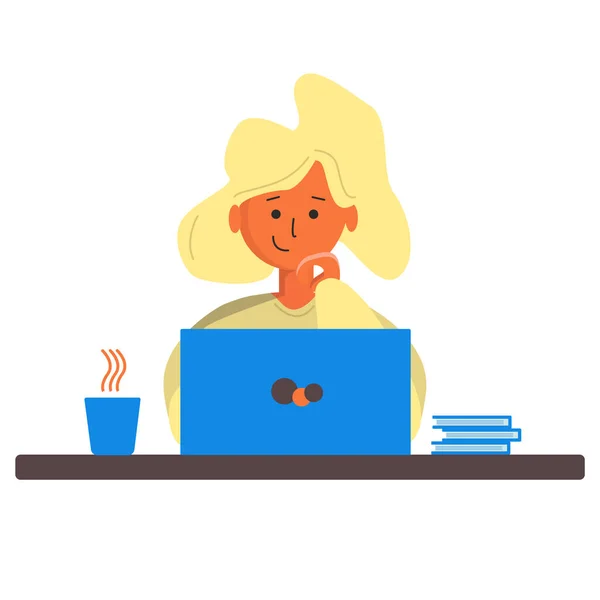Woman Work Freelancer Working Laptops Home Vector Graphics