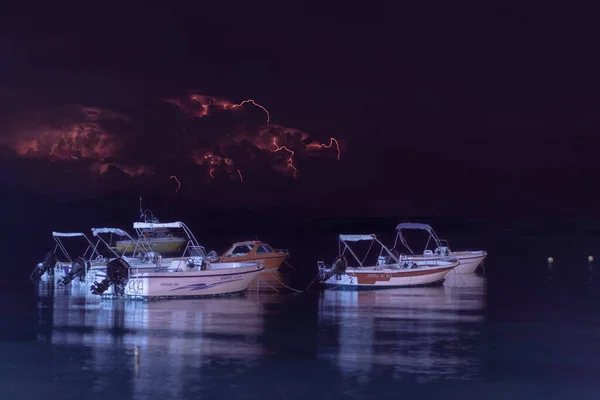 Закинтос Греция Сентября 2017 Года Ночное Бурное Небо Над Морем — стоковое фото