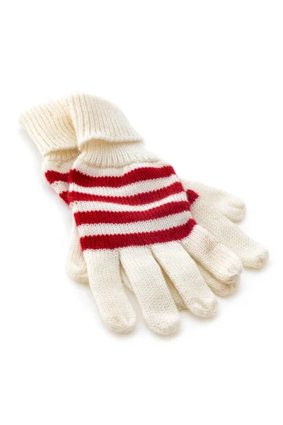 Aufnahme Von Weißen Und Roten Winterhandschuhen Isoliert Auf Weißem Hintergrund — Stockfoto