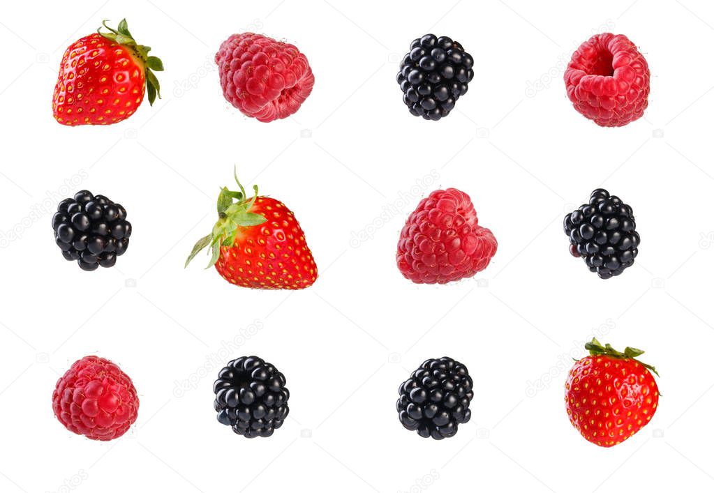 Collection of fresh mixed berries. Isolated on white background.