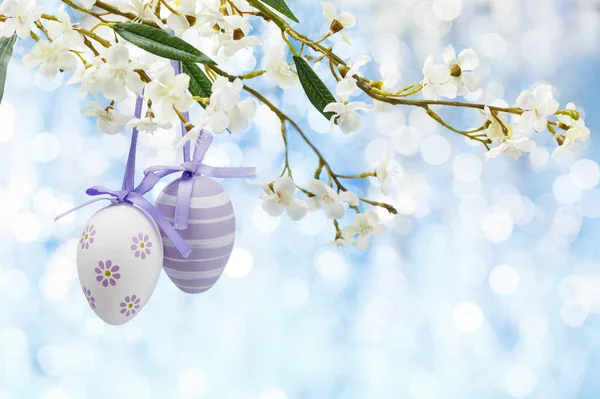 Vårens Blommor Och Färgglad Påsk Ägg Ram — Stockfoto