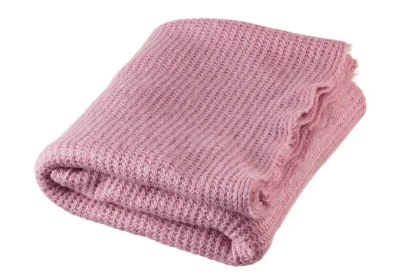 白色背景下孤立的针织粉色毛毯的特写照片 — 图库照片