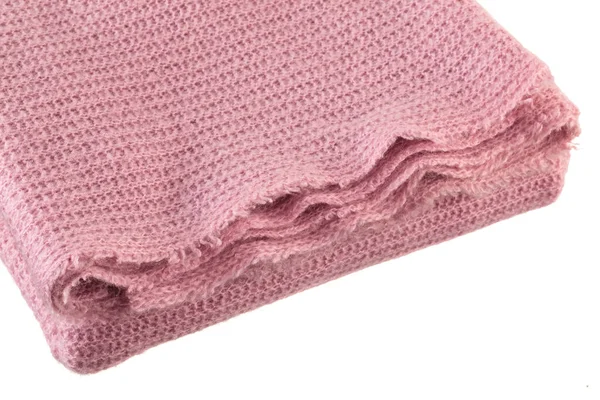 白色背景下孤立的针织粉色毛毯的特写照片 — 图库照片