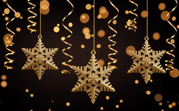 Goldener Weihnachtsstern Isoliert Auf Schwarzem Hintergrund — Stockfoto