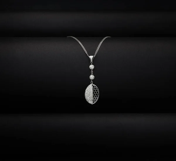 Elegant Jewelry White Gold Necklace Black Background — Stock Photo, Image