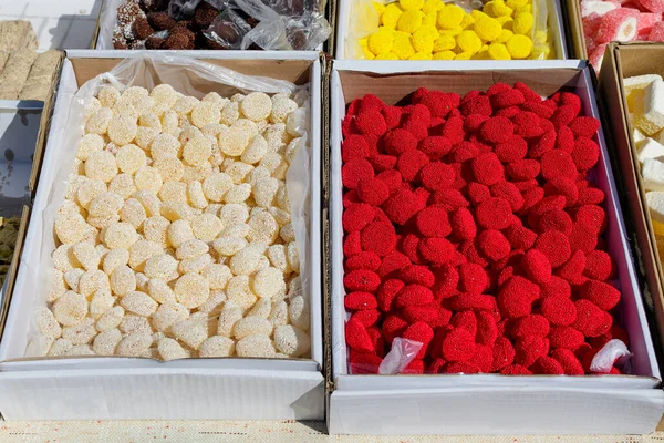 Tipos Mistos Doces Tradicionais Geléia Turca Exibidos Para Venda Mercado — Fotografia de Stock