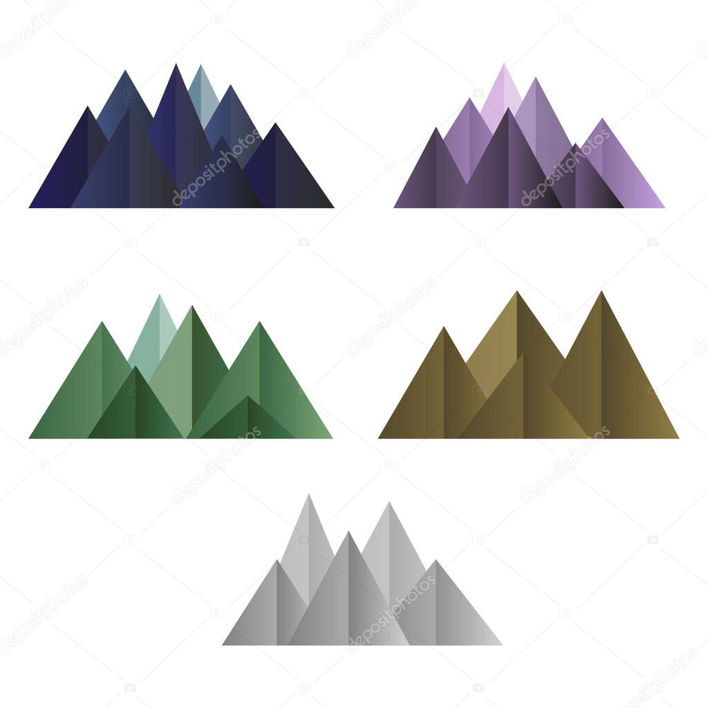 Mountains low poly style set. Polygonal shapes