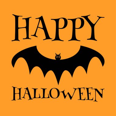 Mutlu Cadılar Bayramı. Turuncu arka planda uçan kara yarasa vampir. Yazdırma veya pankart için tasarım