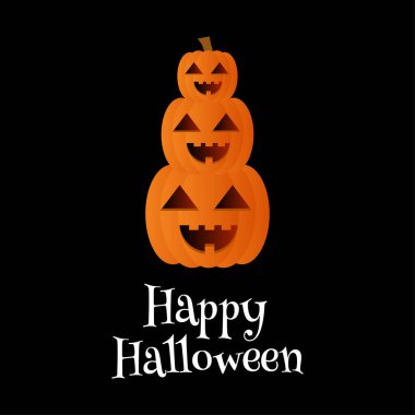 Balkabağı yığını. Siyah arkaplanda Mutlu Cadılar Bayramı yazılı afişleri