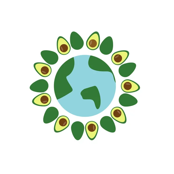 Avocado Απομονωμένη Εικόνα Avocado Γύρω Από Σύμβολο Της Γης — Διανυσματικό Αρχείο