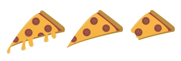 Pizza Bitar Smälte Skivor Set Droppost Pizza Snabbmat Vektor Isolerad — Stock vektor
