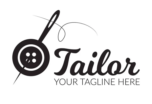 Dikiş düğmesi logotiyle dikiş iğnesi dikti. Terzi logo şablonu vektör sembolü