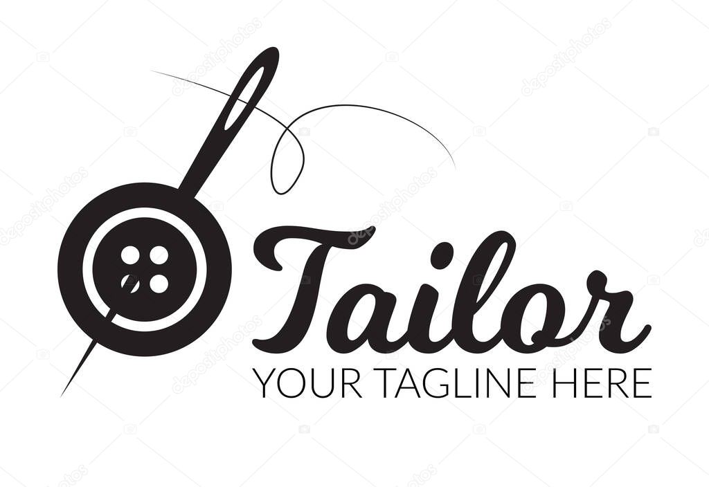 Tailor sewing Needle with sewing button logotype. Tailor logo template vector symbol