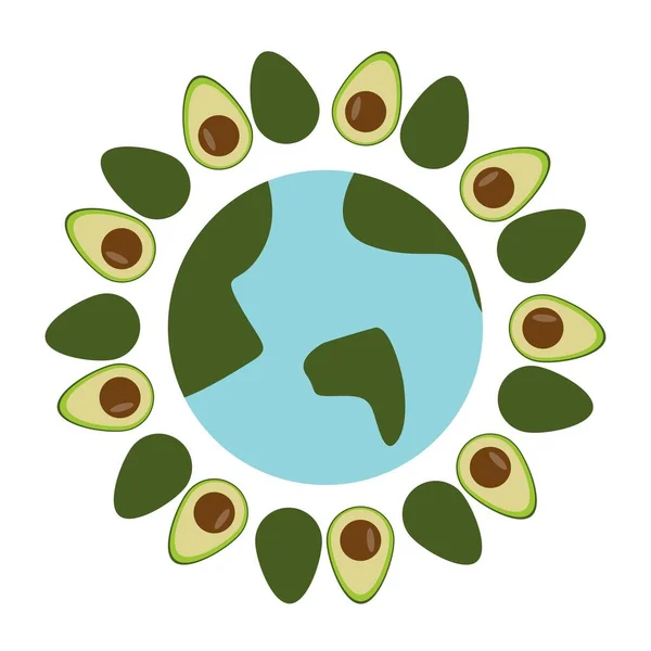 围绕地球的鳄梨孤立的例证 Avocado地球图标 — 图库矢量图片