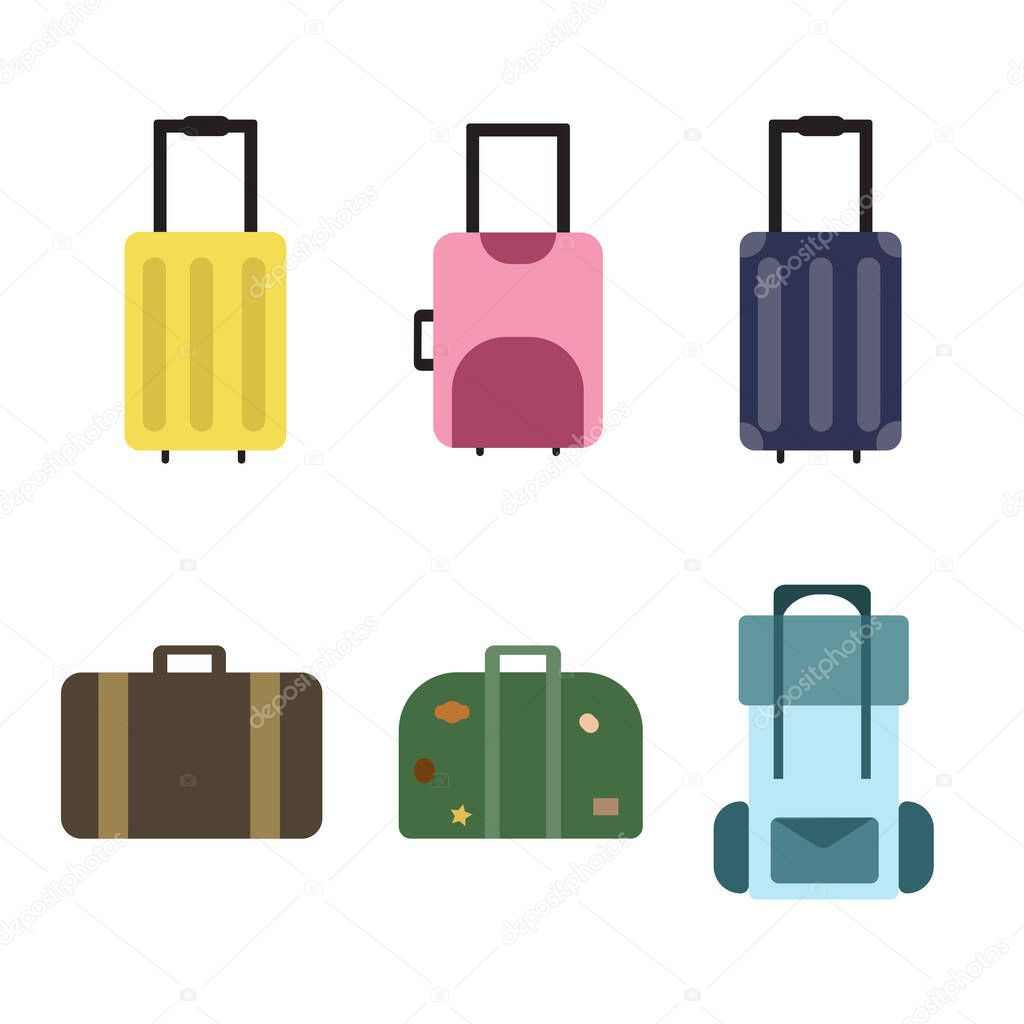 Luggage set. Suitcases and bags icons vector collection