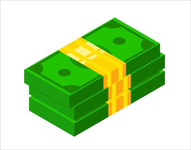 Yığınla para ikonu. Isometric dolar banknotları. 3d Para ikonu vektör çizimi