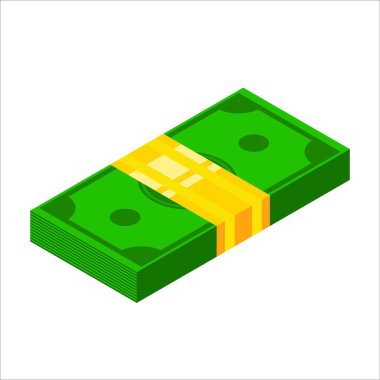 Yığınla para ikonu. Isometric dolar banknotları. 3d Para sembolü vektör bozulması