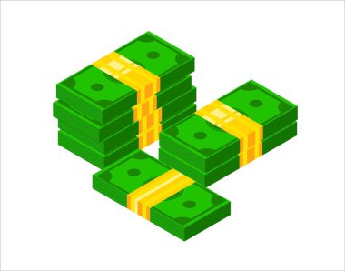 Yığınla para. Isometric dolar banknot ikonu. 3 Boyutlu İstiflenmiş Dolar bohça vektör illüstrasyonu