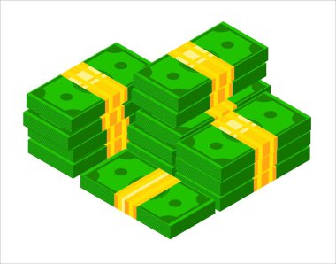 3D para yığını. Isometric dolar banknot ikonu. Dolarlık deste vektör illüstrasyonuName