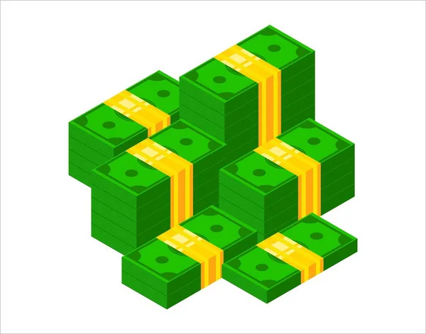 Ένα Μάτσο Μετρητά Ισομετρική Εικόνα Τραπεζογραμματίου Δολαρίου Εικονογράφηση Διανυσμάτων Πακέτων — Διανυσματικό Αρχείο