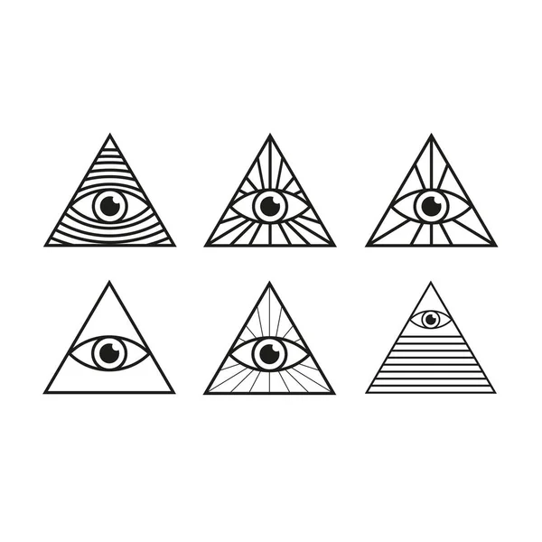 Üçgen hazır. Hepsi göz piramidi koleksiyonuna bakıyor. Illuminati Mason sembolü izole vektör illüstrasyonu