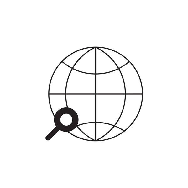 Global sök jord med förstoringsglas ikon. Internationell glob och söksymbol, hemsida i konturstil — Stock vektor