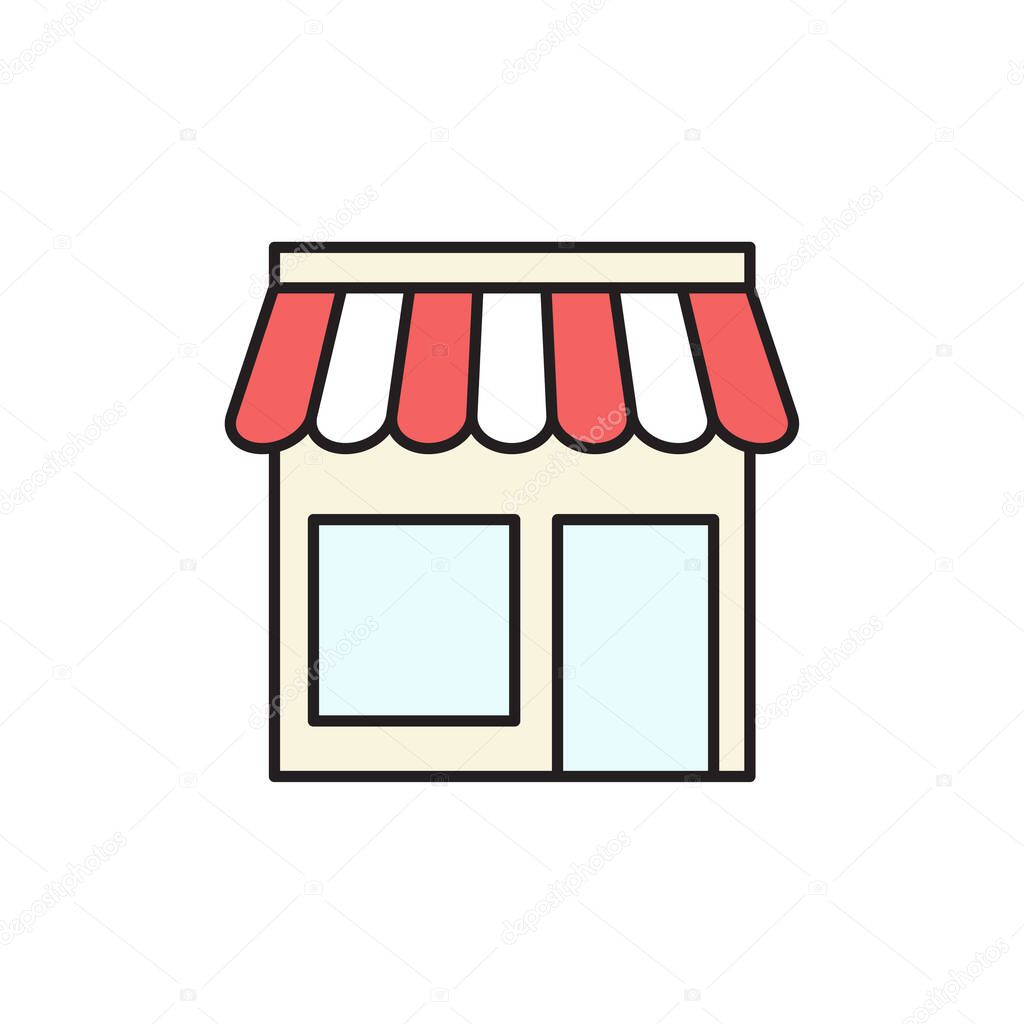 Shop icon, storefront symbol vector illustration in flat style