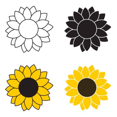 Sunflower cartoon icons set in different styles for cutting. Collection cartoon vector sunflowers clipart