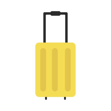 Sarı bavul vektör çizimi düz bir şekilde. Yük vagonlu bagaj çantası.
