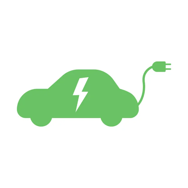 Elektrische groene auto met stekker pictogram — Stockvector