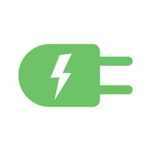 Πράσινο ηλεκτρικό βύσμα σε στυλ flat design. Πράσινο ενεργειακό οικολογικό εικονίδιο δύναμης — Διανυσματικό Αρχείο