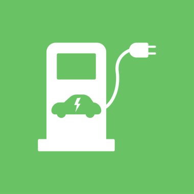 Electric fuel pump station icon. Green charging point for hybrid vehicles cars sign symbol isolated clipart