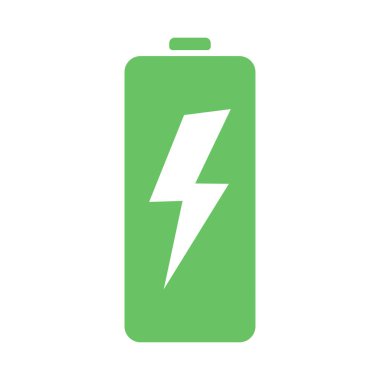 Düz stil vektör simgesinde yıldırım yükleme sembollü yeşil pil