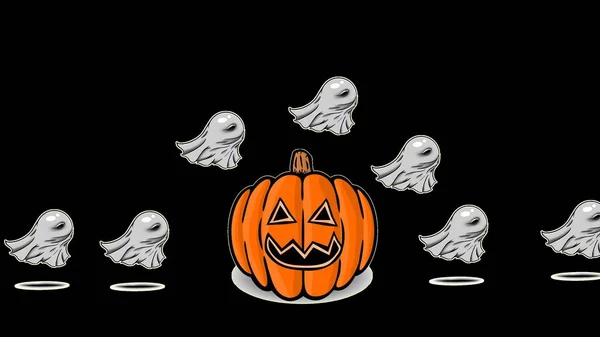 カボチャと幽霊とハロウィンのイラスト3D — ストック写真