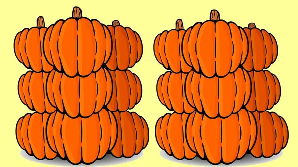 Una Ilustración Halloween Con Apilamientos Calabaza Sobre Fondo Amarillo — Foto de Stock