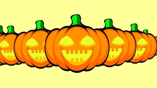 Eine Illustration Von Halloween Mit Vielen Kürbissen Auf Gelbem Hintergrund — Stockfoto