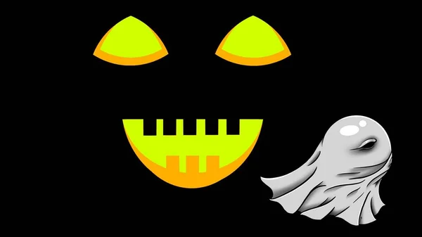 Eine Illustration Von Halloween Mit Einem Laternenkürbis Und Einem Geist — Stockfoto