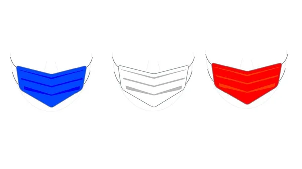 Illustration 3D of a blue , a white and a red medical mask