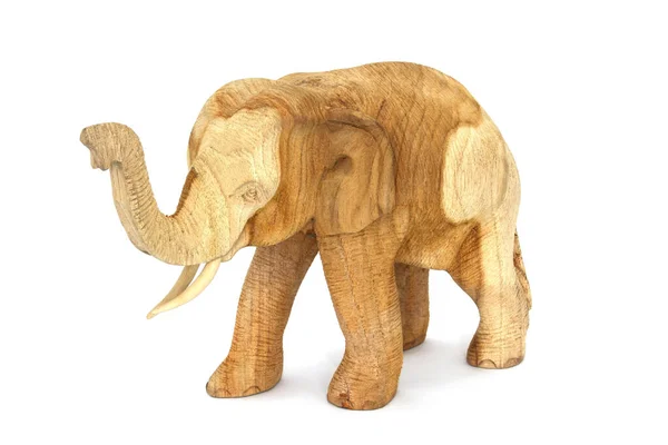 Natürliche Farbe Teakholz Elefant Isoliert Auf Weißem Hintergrund — Stockfoto