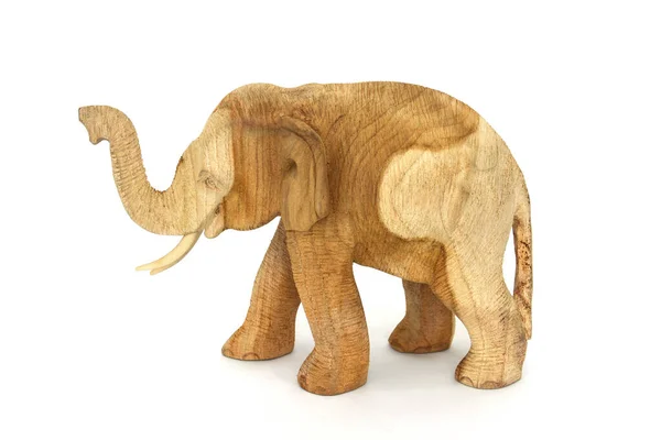 Natürliche Farbe Teakholz Elefant Isoliert Auf Weißem Hintergrund — Stockfoto