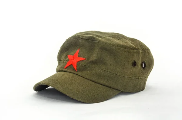 Китайская Красная Шляпа Звезды Шляпа Стиле Мао Белом Фоне — стоковое фото