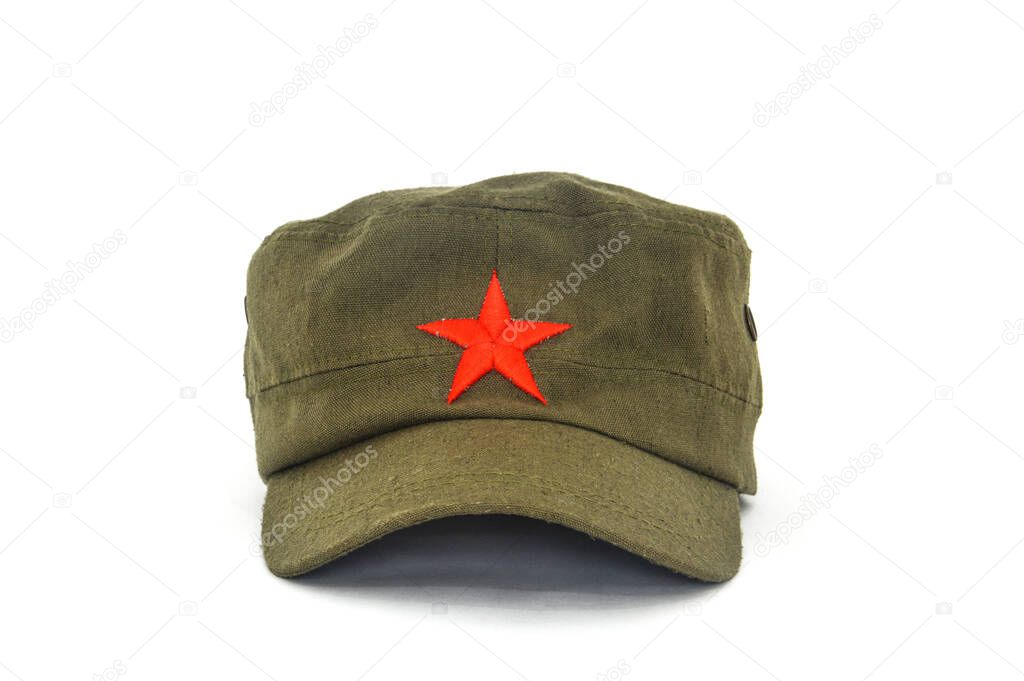 chinese red star cap (mao style hat) on white background