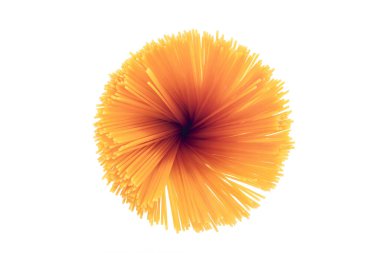 Bir demet sarı çiğ spagetti, sarı makarna, pişirmeye hazır. Beyaz arkaplanda izole edilmiş, üst görünüm